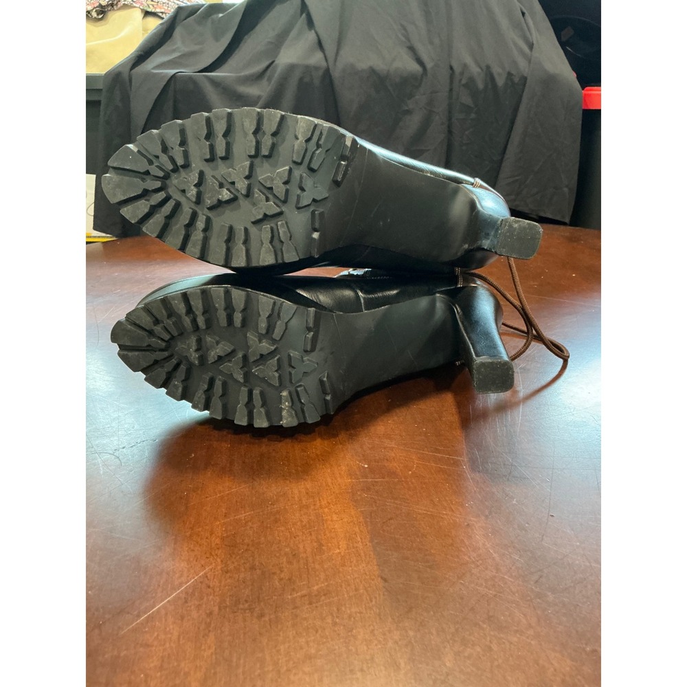 ShoeDazzle Ankle Boots Aden Sz 11 Black Brown Olive High Heel Platform Lug Sole - Picture 8 of 8